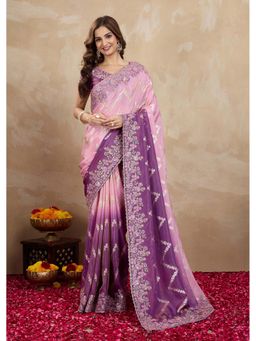 Trendmalls - Women's Purple Rangoli Silk Heavy Embroidered Saree with Unstitched Blouse