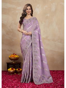 Trendmalls - Women's Lavender Rangoli Silk Heavy Embroidered Saree with Unstitched Blouse