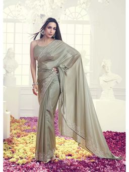 Trendmalls - Women's Grey Rangoli Silk Heavy Sequined Saree with Unstitched Blouse