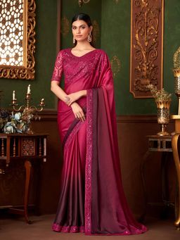 Trendmalls - Women's Pink Rangoli Silk Heavy Embroidered Saree with Unstitched Blouse