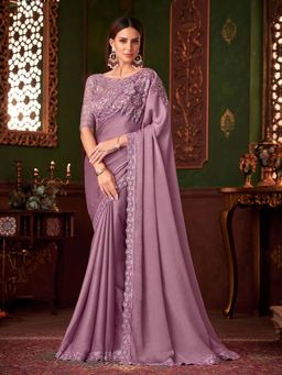 Trendmalls - Women's Light Pink Rangoli Silk Heavy Embroidered Saree with Unstitched Blouse