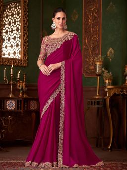 Trendmalls - Women's Pink Rangoli Silk Heavy Embroidered Saree with Unstitched Blouse
