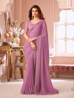 Trendmalls - Women's Pink Rangoli Silk Heavy Embroidered Saree with Unstitched Blouse