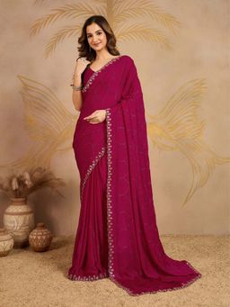Trendmalls - Women's Pink Rangoli Silk Heavy Embroidered Saree with Unstitched Blouse