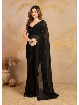 Trendmalls - Women's Black Rangoli Silk Heavy Embroidered Saree with Unstitched Blouse