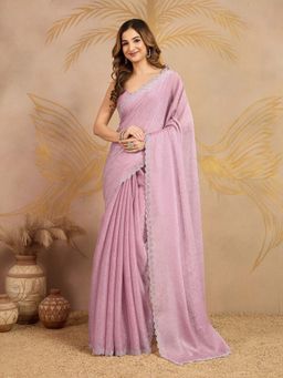 Trendmalls - Women's Light Pink Rangoli Silk Heavy Embroidered Saree with Unstitched Blouse