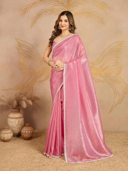 Trendmalls - Women's Light Pink Rangoli Silk Heavy Embroidered Saree with Unstitched Blouse