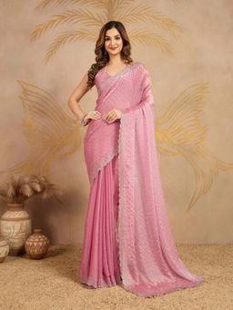 Trendmalls - Women's Pink Rangoli Silk Heavy Embroidered Saree with Unstitched Blouse