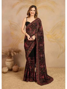 Trendmalls - Women's Black Rangoli Silk Heavy Embroidered Saree with Unstitched Blouse