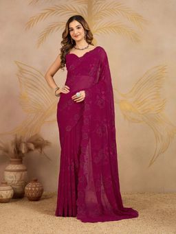 Trendmalls - Women's Dark Pink Rangoli Silk Heavy Embroidered Saree with Unstitched Blouse