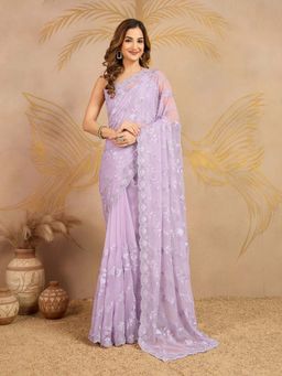 Trendmalls - Women's Lavender Rangoli Silk Heavy Embroidered Saree with Unstitched Blouse