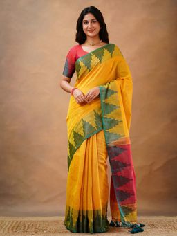 Trendmalls - Women's Yellow Rangoli Silk Woven Saree with Unstitched Blouse