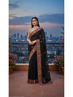 Trendmalls - Women's Black Rangoli Silk Heavy Embroidered Saree with Unstitched Blouse
