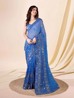 Trendmalls - Women's Sky Blue Rangoli Silk Heavy Sequined Saree with Unstitched Blouse