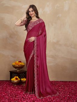 Trendmalls - Women's Pink Rangoli Silk Heavy Embroidered Saree with Unstitched Blouse