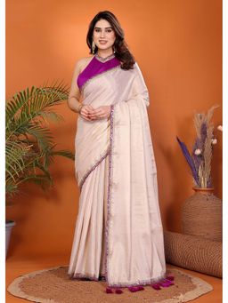 FABMORA - Pink Women Embellished Cotton Silk Kanjivaram Saree with Unstitched Blouse