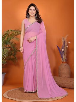 FABMORA - Women Light Pink Embellished Georgette Bollywood Saree with Unstitched Blouse