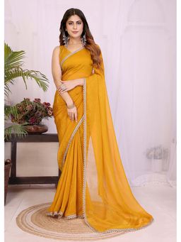 FABMORA - Mustard Women Embellished Tissue Bollywood Saree with Unstitched Blouse