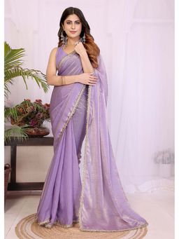 FABMORA - Lavender Women Embellished Tissue Bollywood Saree with Unstitched Blouse
