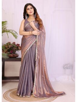 FABMORA - Purple Women Embellished Tissue Bollywood Saree with Unstitched Blouse