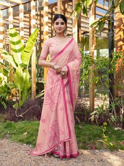Tikhi Imli - Pink Muga Cotton Saree with Tassles On Pallu with Unstitched Blouse