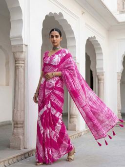 Tikhi Imli - Easy To Wear Pink Shibori Print Pure Jaipuri Cotton Saree with Unstitched Blouse