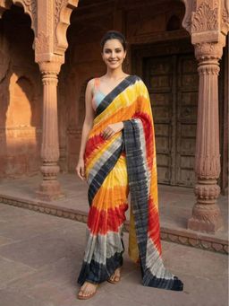 Anjaneya Sarees - Yellow Designer Linen Printed Saree with Unstitched Blouse