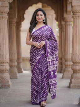 Anjaneya Sarees - Purple Designer Linen Printed Saree with Unstitched Blouse