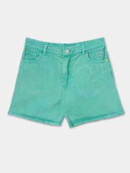 R&B - Girls Green Cotton Blend Solid Shorts