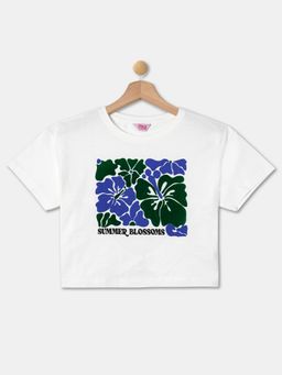 R&B - Girls Cotton Floral Ivory T-Shirt
