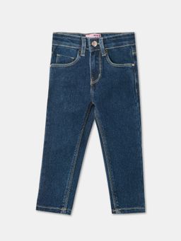R&B - Solid Regular Fit Blue Girls Jeans