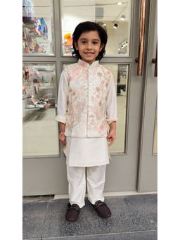 devils n angels - Boys Cream Floral Cotton Kurta with Pyjama and Jacket