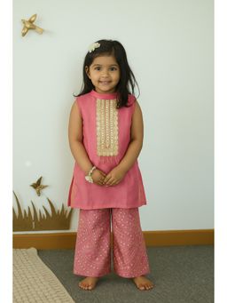 devils n angels - Girls Peach Embroidered Blended Kurta with Palazzo and Dupatta