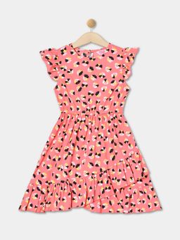 R&B - Girls Georgette Pink Printed Knee Length Dress