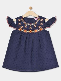 R&B - Girls Cotton Embroidered Navy Blue Top