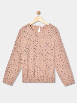 R&B - Girls Rayon Beige Polka Dots Top