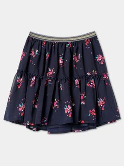 R&B - Girls Cotton Floral Navy Blue Skirt
