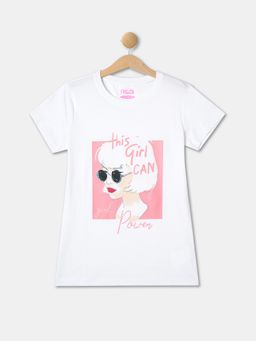 R&B - Girls White Cotton Graphic T-Shirt
