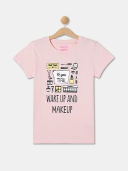 R&B - Girls Pink Cotton Graphic T-Shirt