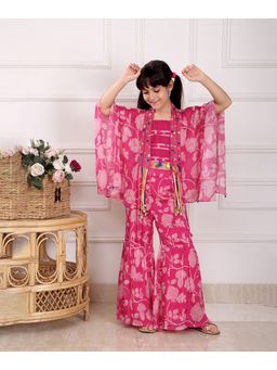devils n angels - Girls Pink Floral Blended Crop-Top with Sharara with Shrug