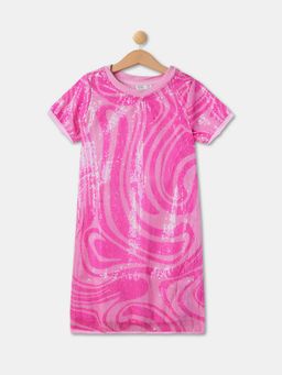 R&B - Girls Polyester Pink Embellished Knee Length Dress