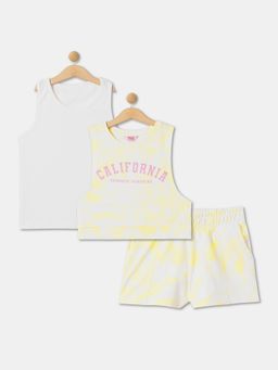 R&B - Girls Yellow Cotton Tie & Dye 2 Crop Top with Shorts