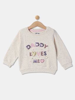 R&B - Girls Beige Cotton Blend Embellished Sweatshirt