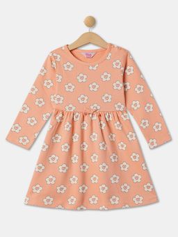 R&B - Girls Cotton Floral Peach Mini Dress