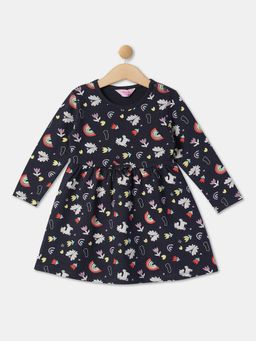 R&B - Girls Blue Cotton Printed Mini Dress