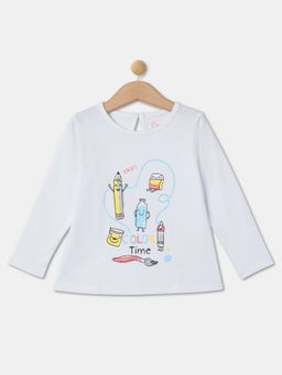 R&B - Girls White Cotton Graphic T-Shirt