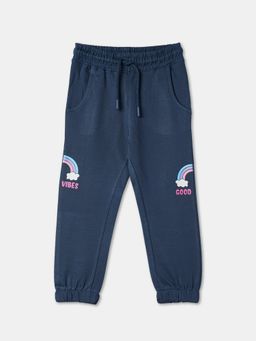R&B - Girls Blue Cotton Graphic Trackpant