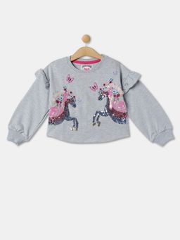 R&B - Girls Grey Cotton Blend Embellished Sweatshirt