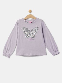 R&B - Girls Cotton Embroidered Lavender T-Shirt