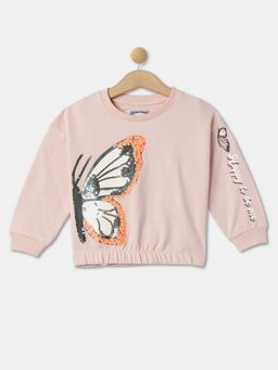 R&B - Girls Pink Cotton Blend Embellished Sweatshirt